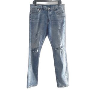 H&M &Denim Relaxed Skinny Jeans Light Wash Distressed Mens Size 34x32